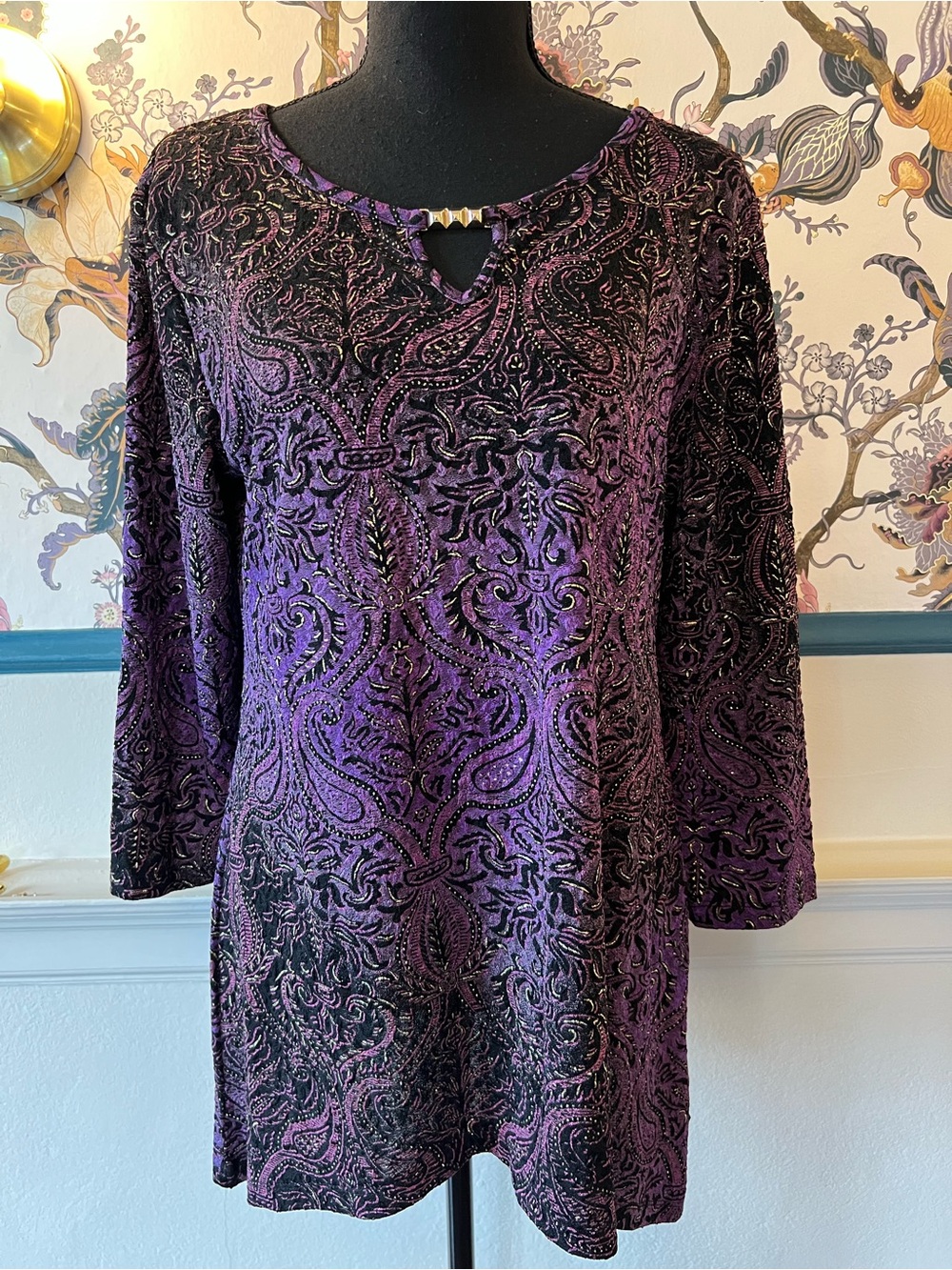 JM Collection Purple and Black  Burnout Long Sleeve Tunic